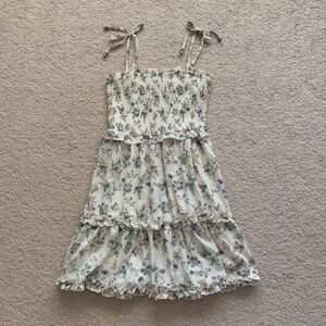 Smocked floral tie dress